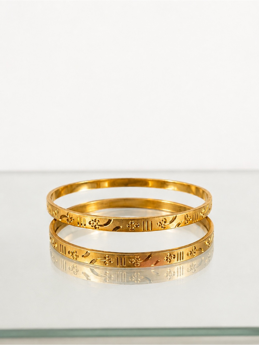 Gold Floral Engraved Bangle Set - Women Jewelry Bracelets
